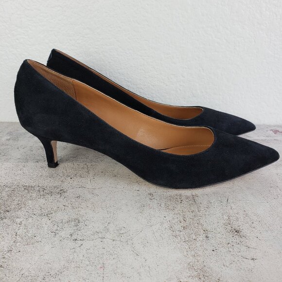 J McLaughlin Delia Suede Kitten Heel Pumps Black Shoes size 8.5 Evening Preppy - Picture 2 of 12